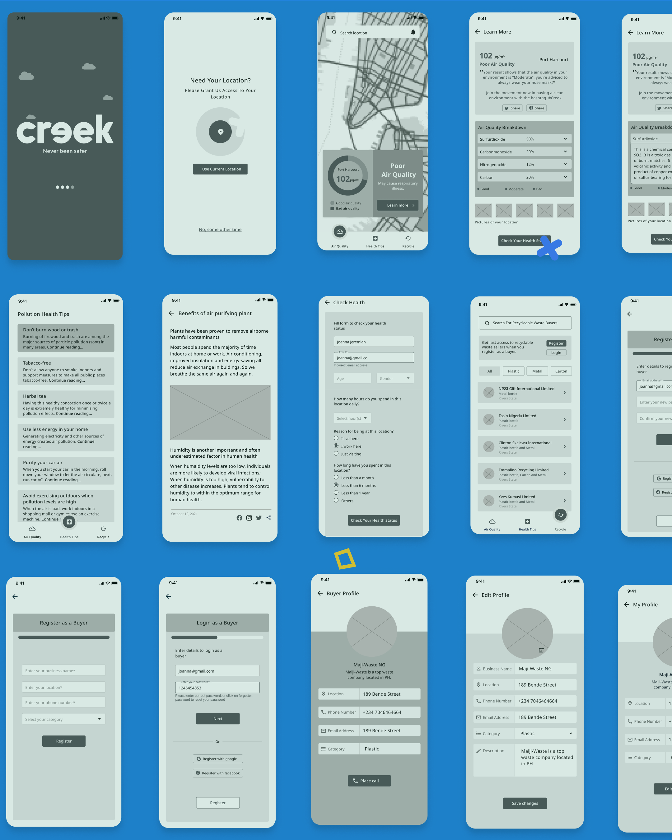 Creek Project Wireframes